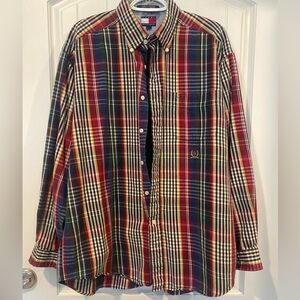 Vintage 90s Tommy Hilfiger Plaid Button Down Shirt – Large (L/G) – Made in Singa